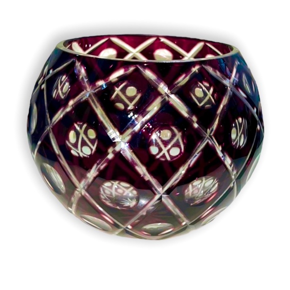 Accents Vintage Bohemian Cut To Clear Purple Crystal Rose Bowl